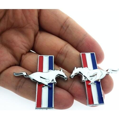 2pcs/set 3D Small Metal Chrome Car Styling Running Horse Emblem Badge For Ford Mustang Shelby GT fender Decor Sticker