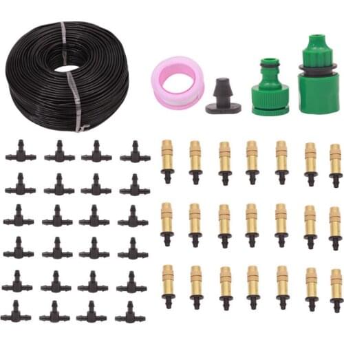 20M Copper Nozzle Irrigation System Portable Misting Automatic Watering Garden Hose Spray Head with 4/7mm Tee And Connector