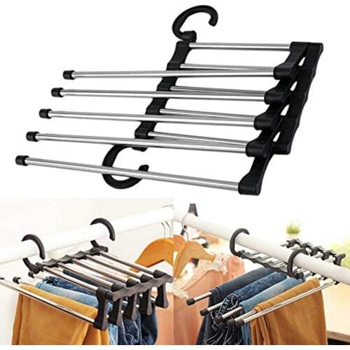 5 in 1 Useful Clothes Trouser Hanger Home Storage Racks Stainless Steel Multifunction Retractable Pants Rack