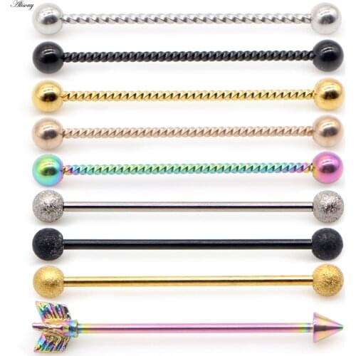 Alisouy 14G 1pc Stainless Steel Industrial Barbell Earrings Twisted Matte Rainbow Ear Cartilage Helix-Conch Piercing Jewelry