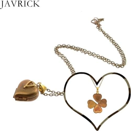 Antique Lucky 4 Leaf Clover Four Photos Locket Necklace Family DIY Photo Jewelry Party Daily Use Lover Friend Gift