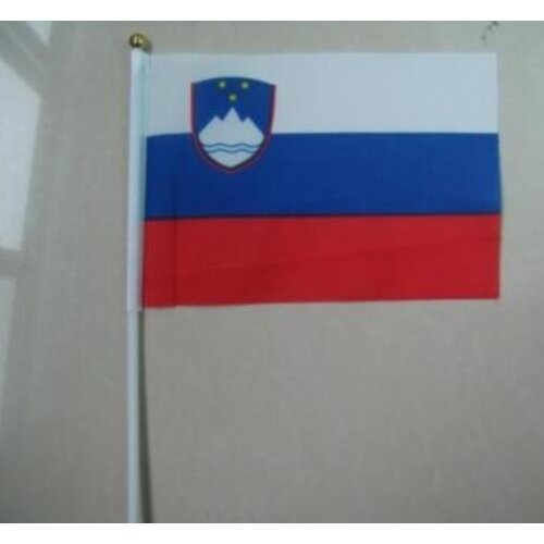 Free shipping World National Flag 14 * 21cm Slovenia hand wave flags 100pcs / bag with plastic flagpole Polyester