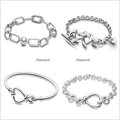 925 Sterling Silver Bracelet Knotted Heart Heart-embellished T-clasp Link Bangle Fit Women Bead Charm Fashion Jewelry