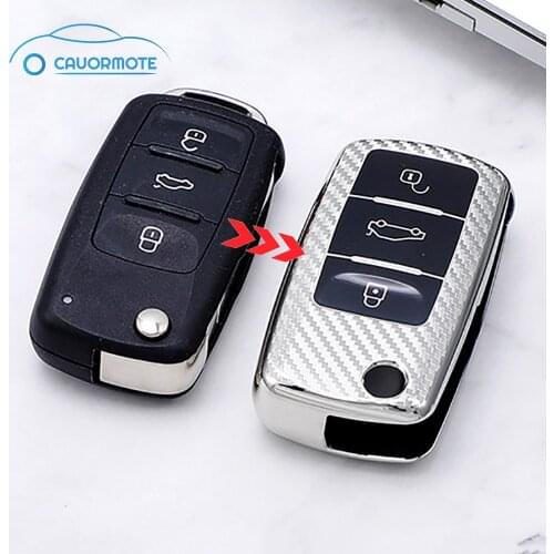 New Carbon Fiber Key Cover Case for Volkswagen Golf MK6 Key Chain for VW Polo MK5 Jetta Beetle TPU Soft Car Key Fob Shell Cover