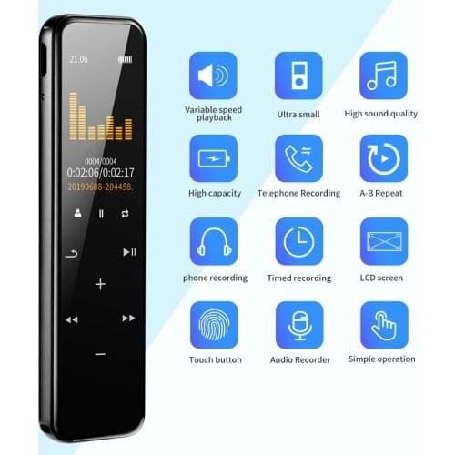 V93 Digital Voice Recorder Touch Button 32GB Voice Activated Recorder 1536kbps Stereo HD Recording Device with MP3 Player