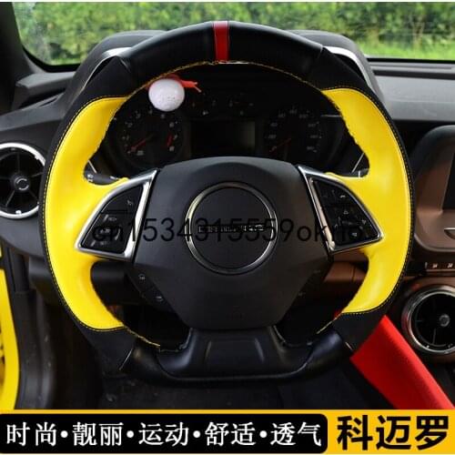 For 2016-20 Chevrolet Camaro DIY Hand Sewn Car Steering Wheel Cover Car Accessories
