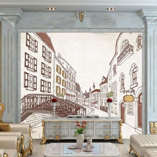 Photo wallpaper Hand painted European architecture decoration painting background wall mural custom wallpaper