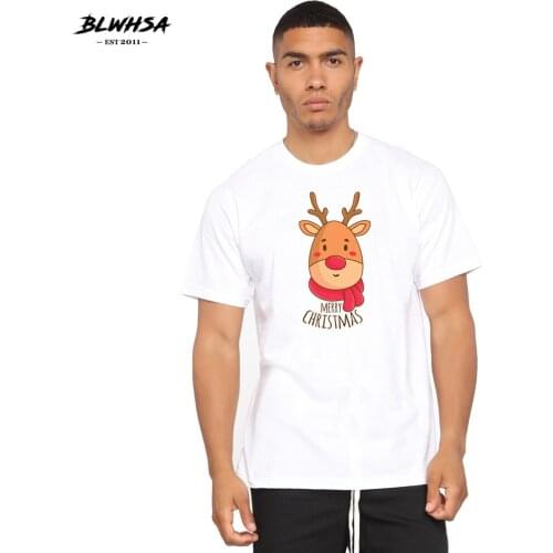 BLWHSH Christmas Elk Printed T Shirt Men Fashion Summer Short Sleeve Funny Cool T-shirt Cartoon Animals Print Men Plus Tops