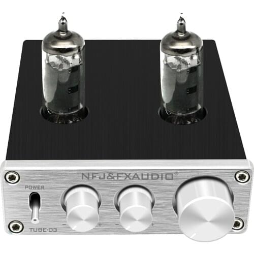 FX-AUDIO TUBE-03 HiFi Audio Preamplifier 6K4 Vacuum Tube Amplifier Buffer Treble Bass Adjustment RCA Preamp for PC Phones DVD