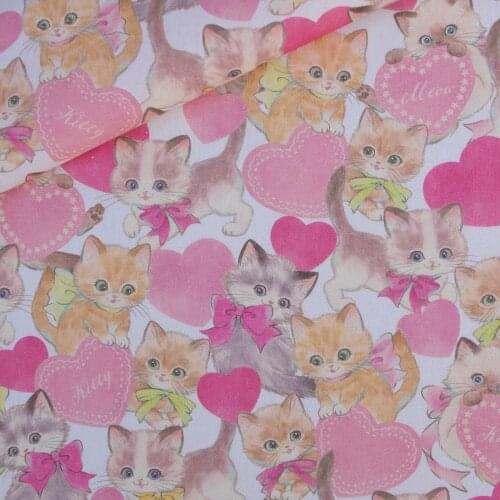 110cmx100cm Cotton Woven Fabric for textile, pathwork, cloth - Lovely Cats and Hearts