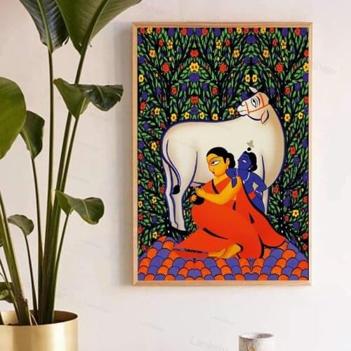 Krishna Jodi Indian Painting Canvas Poster Modern Abstract Wall Art Prints Gallery Decoration Picture Home Room Decor