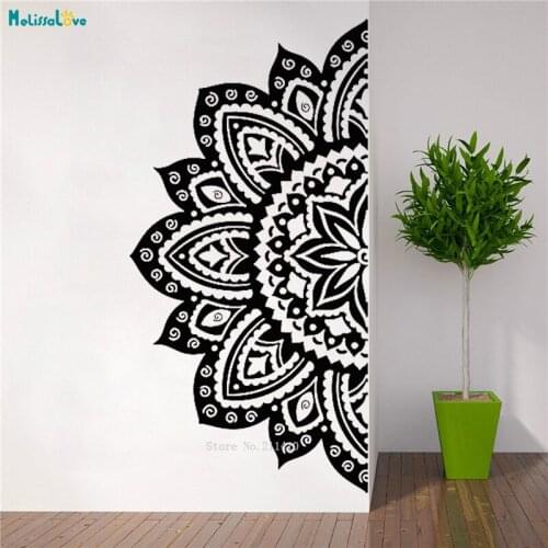 Exquisitely Symmetrical Craft Half Flower Mandala Wall Stickers Home Art Living Room Decor Vinyl Yoga Studio YT4212A