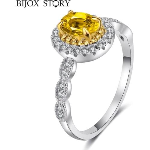 BIJOX STORY Classic 925 sterling silver ring with oval shape citrine gemstone fine jewellery ring for women wedding banquet gift