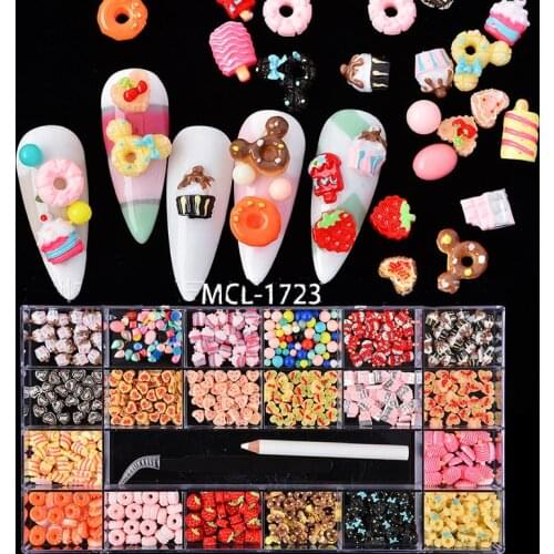 21 Grids 3D Candy Charms Set Resin Mixed Mini Ice cream/Donuts/Cake Design Summer Nail Art Decoration Rhinestone Accessories