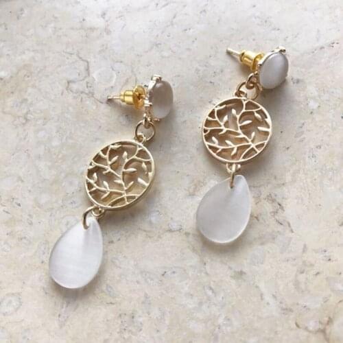 Creative Earrings Network Round Stud Earrings Opal Stone Gold Color For Women Girl Jewelry Gift Wholesale