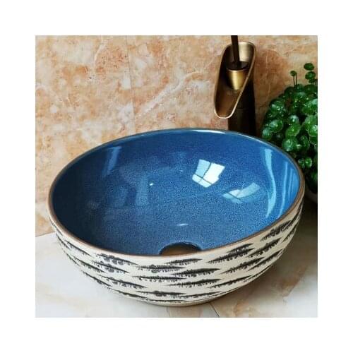 Bathroom Round Ceramic Vessel Sink Vanity Artistic Basin with Pop up Drain Combo AB245