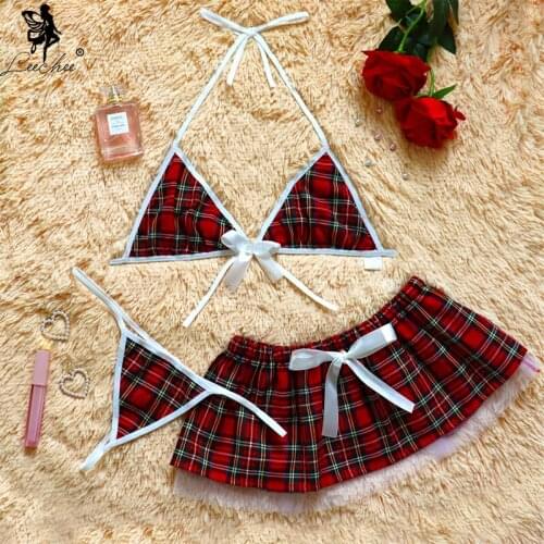 Leechee Sexy student Uniform Women Roleplay Skirts cosplay Naughty schoolgirl Lingerie Plus size Erotic Costume Sex Bra G-string