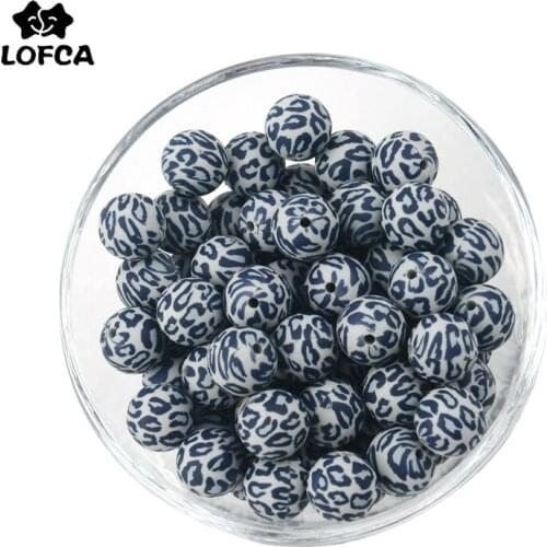LOFCA 10PCS Light Grey Leopard Print Beads Silicone Beads Loose Beads Food Grade Silicone Baby Teething Toy