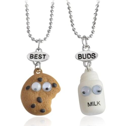 BEST BUDS Chocolate Cookies Milk Bottle Pendant Metal Necklace Cute Cartoon Cookie Chain Trendy Charm Childrens Jewelry