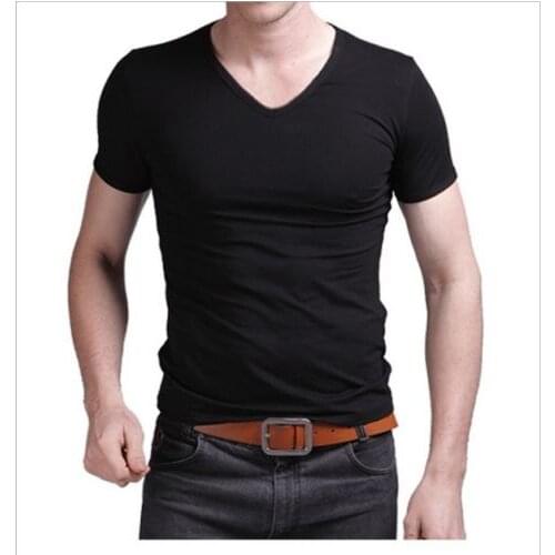 2019 Summer Hot Sale T- Shirt New Mens V Neck Tops Tee Shirt Slim Fit Short Sleeve Solid Color Casual T-Shirt