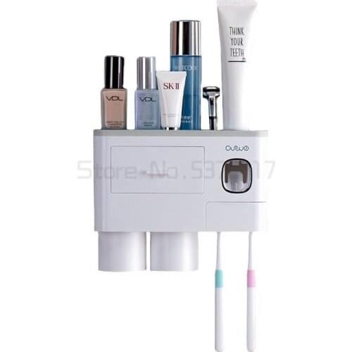 Bathroom Accessories organizer Set Toothbrush Holder Automatic Toothpaste Dispenser Holder Toothbrush Wall Mount Rack Tools Set