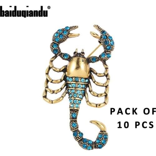 Pack of 10 Pcs Baiduqiandu High Quality Light Blue Rhinestones Scorpion Brooch Pins Fashion Decorative Jewelry