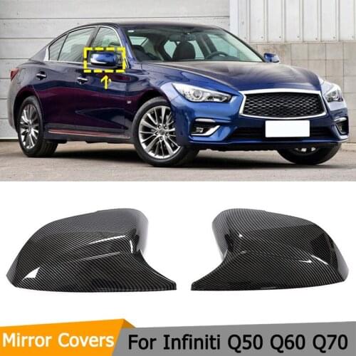 Car Side Rear View Mirror Covers for Infiniti Q50 Q60 Q70 2013-2020 ABS Carbon Look / Gloss Black Side Mirror Covers Caps Add On