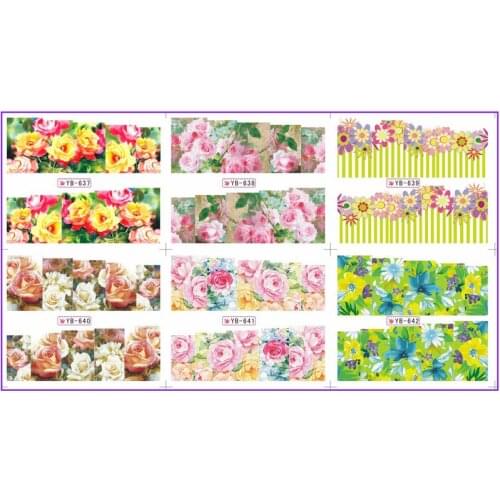 6 PACK/ LOT WATER DECAL NAIL ART NAIL STICKER FULL PAGE ROSE DAISY FLOWER YB637-642
