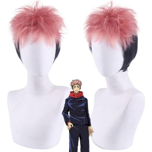 Ryomen Sukuna wig Jujutsu Kaisen Cosplay wigs for Party Yuji Itadori Pink Black Short Synthetic Hair Wigs for men boys