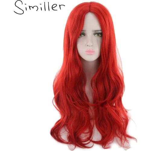 Similler Long Women Synthetic Cosplay Wig Central Part Red Gold Curly Hair Heat Resistant Costumes