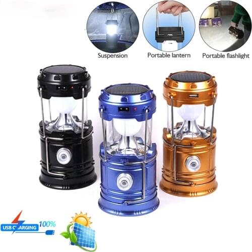 Solar Camping Light Collapsible Outdoor Camping Lamp Lantern Rechargeable Tent Light Emergency Lamp Camping Flashlight Torch