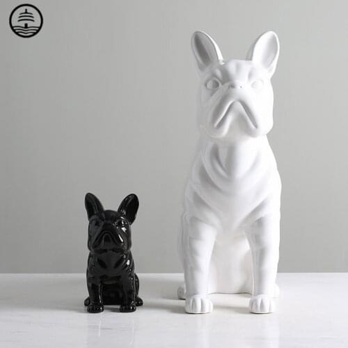 French Bulldog Statues Home Decor Creative Black White Dog Art Sculpture Ceramics Crafts Office Decorations Living Room Gifts