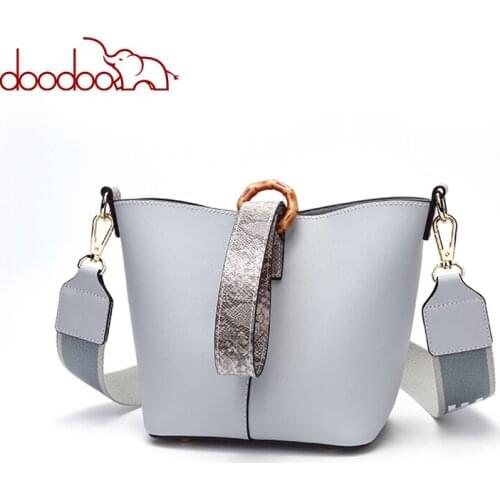 DOODOO Women Handbag Female Shoulder Crossbody Bags Ladies Pu Leather Tote Bucket Wide Shoulder Straps Snake Texture Portable