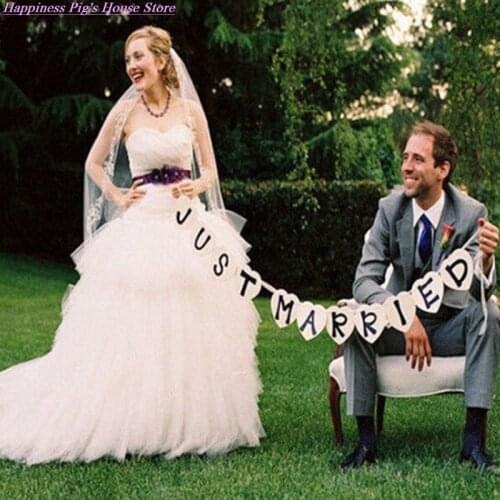 Just Married Banner Car Sign Vintage Wedding Bunting Banner Garland Handmade Photo Booth Props Event Party Supplies