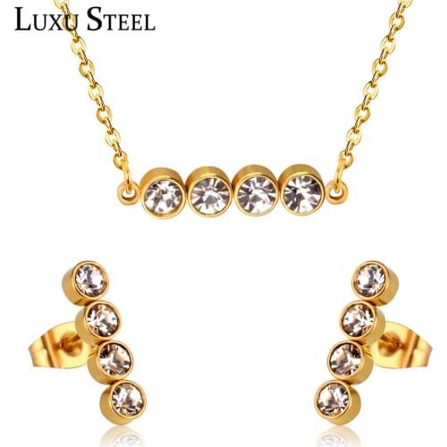 LUXUSTEEL CZ Jewelry Sets Gold Silver Color Round Pendant Necklace Stainless Steel Statement Accessories ensemble bijoux