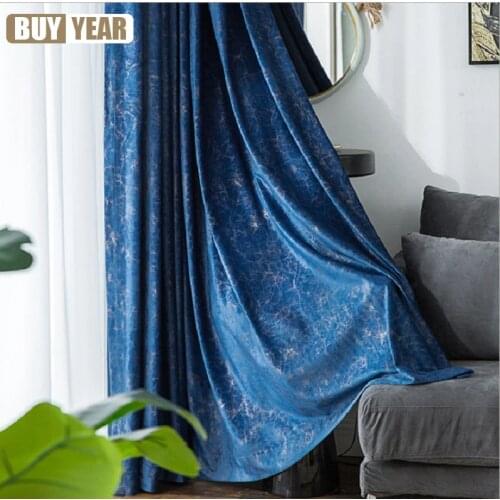 High-end Blue Bronzing Marbled Curtain Dutch Velvet Curtains European Retro Shading for Living Room Bedroom Curtains Custom
