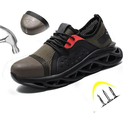 Safety Shoes Men Breathable Mesh Lace Up Steel Toe Anti Smashing Puncture-resistant Indestructible Work Boots Large Size 36-46