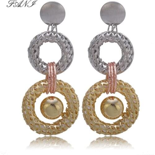 Fani 2021 fashion drop earrings African Big Long Drop Dangle Earrings Beads Dubai 3 Gold-color Jewelry new fashion earrings