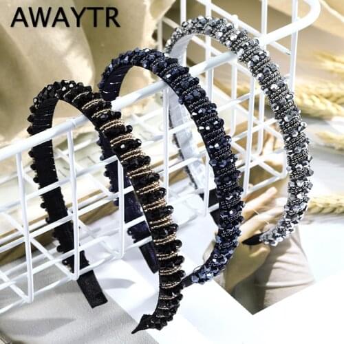 AWAYTR Bling Crystal Headband Hair Accessories For Women Luxxury Handmade Beaded Designer Hairbands Hoop Head Bands New