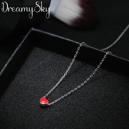 DreamySky Boho Silver Color Long Chain Red Heart Beads Necklaces For Women Pure Silver Choker Necklace Christmas Jewelry