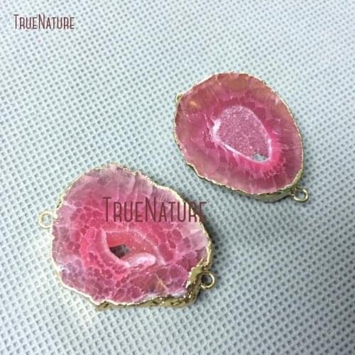 10Pcs Red Agates Geode Druzy Connector Pure Gold Color Irregular Shape Connector Approx 35mm PC2945