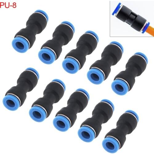 10PCS/lot 8MM PU-8 Plastic Straight Through Quick Connector Pneumatic Insertion Air Tube fit for PenumaticAir Connectors