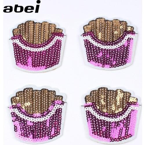 10pcs/lot Embroidery Foods Patch Sequined Stickers for Clothing Decoration Iron On Sew On Coat Jeans Pants Backpack Appliques