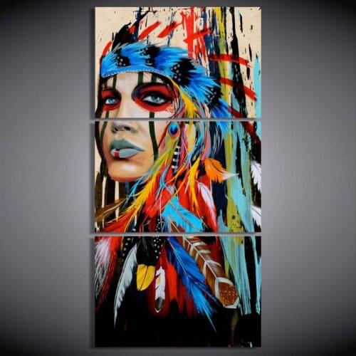 100% Hand-painted Modern art oil paintings the Indians feathered Painting Canvas wall art for living room free shipping