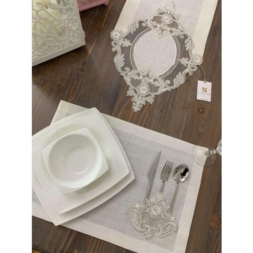 6 Persons Luxury Table Lace Runner +6 Dining Placemats Tablemats Rustic Home Decor Wedding Party Table Decoration accessories