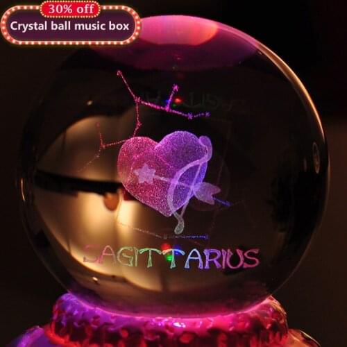12 Constellation Rotating Crystal Ball Music Box LED Light Musical Boxes for Princess Love Girl Valentines Day Gift