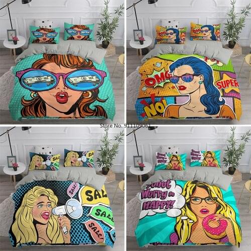 Cartoon 3D Print Duvet Cover Exaggerated Women Art Pattern Bedding Set Nordic Bed Case 200x240 2/3pcs with Pillowcase