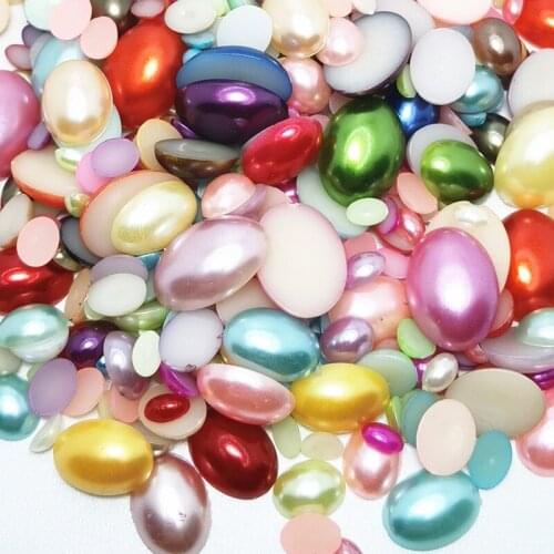 50/200Pcs/Pack Colorful Half Round Oval Flat back Pearls mix sizes ABS imitation fashion beads to DIY nail art