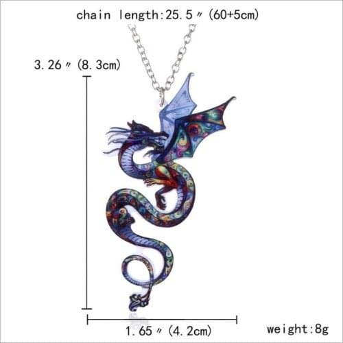 Acrylic coloured drawing dragon necklace