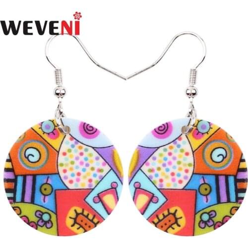 WEVENI Bohemian Drop Dangle Cute Unique Pattern Round Earrings For Women 2017 Bijoux Trendy Acrylic Jewelry Girl Wholesale